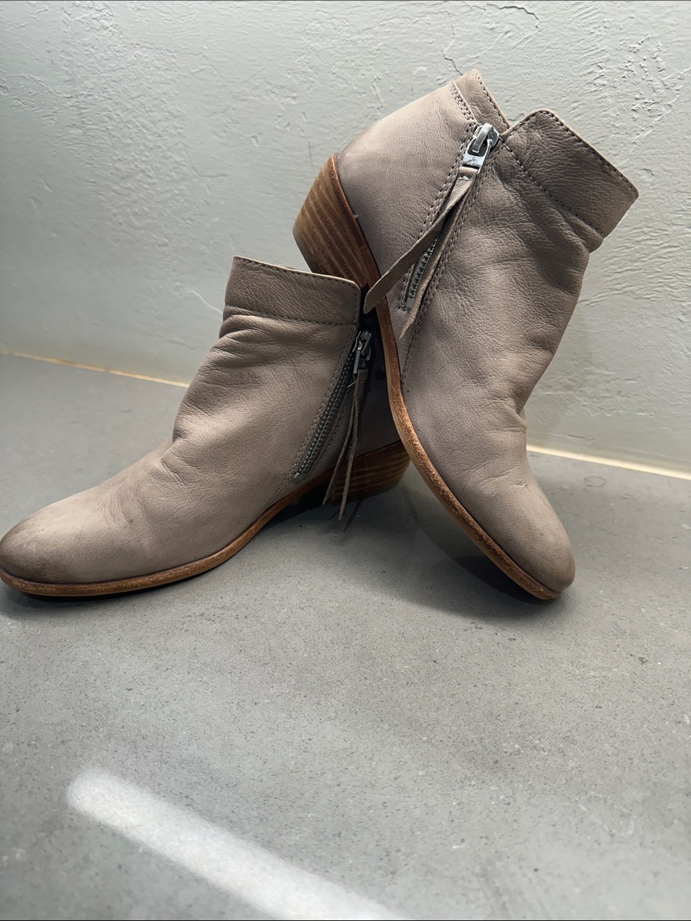 Sam Edelman Taupe Leather Ankle Booties with Side Zip